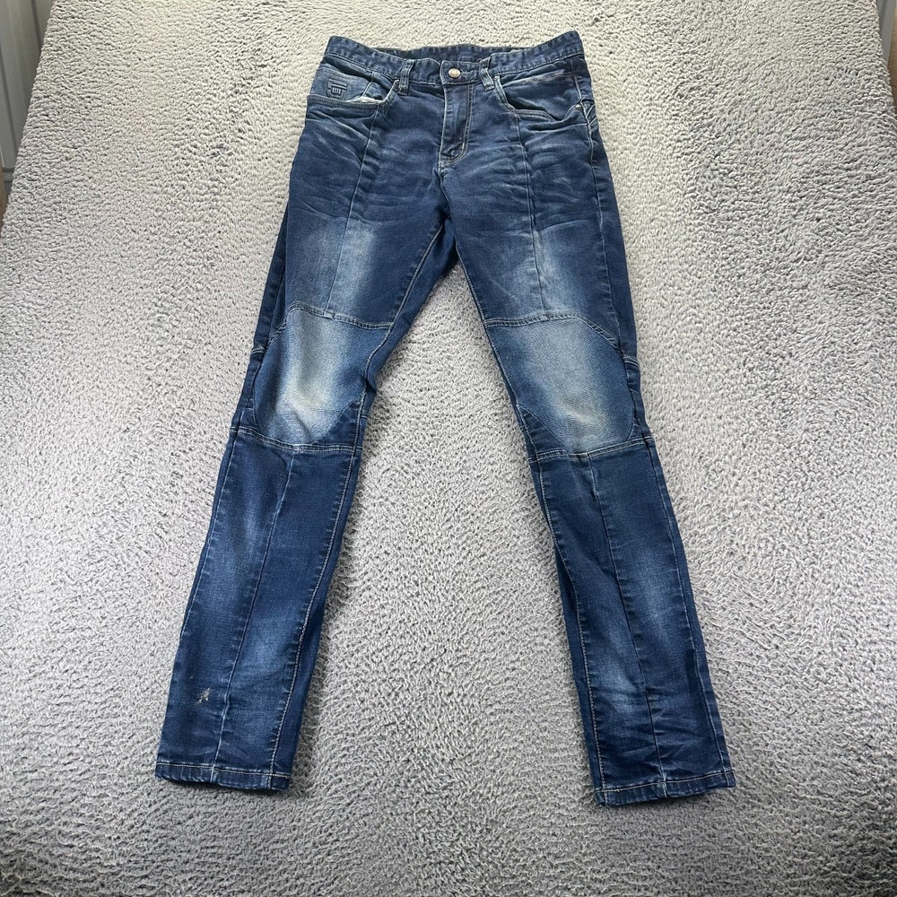 FLX JNS Smoke Rise Jeans Mens 30x32 Blue Denim Cotton Slim Biker Tapered Stretch